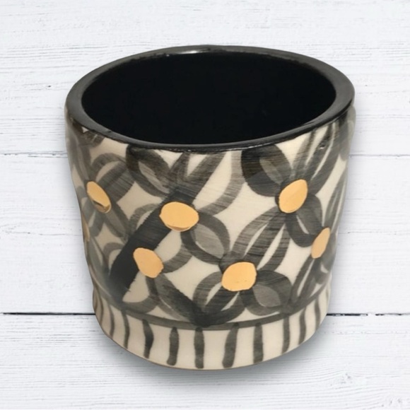Black White Pen-Pencil/ or Succulent Planter Pottery with Genuine Gold Dots - Picture 9 of 11